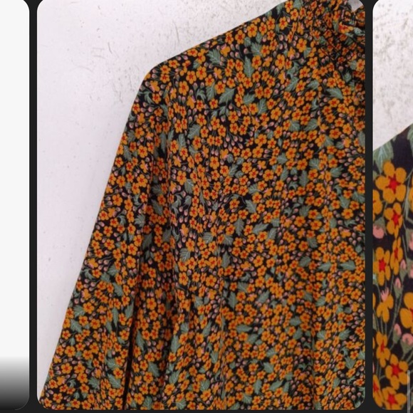 Monki Women's Midi Dress L orange Yellow floral A-Line 🌻 - Picture 3 of 4